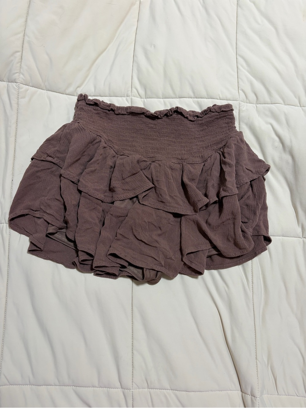 Smocked Ruffle Skort in Brown